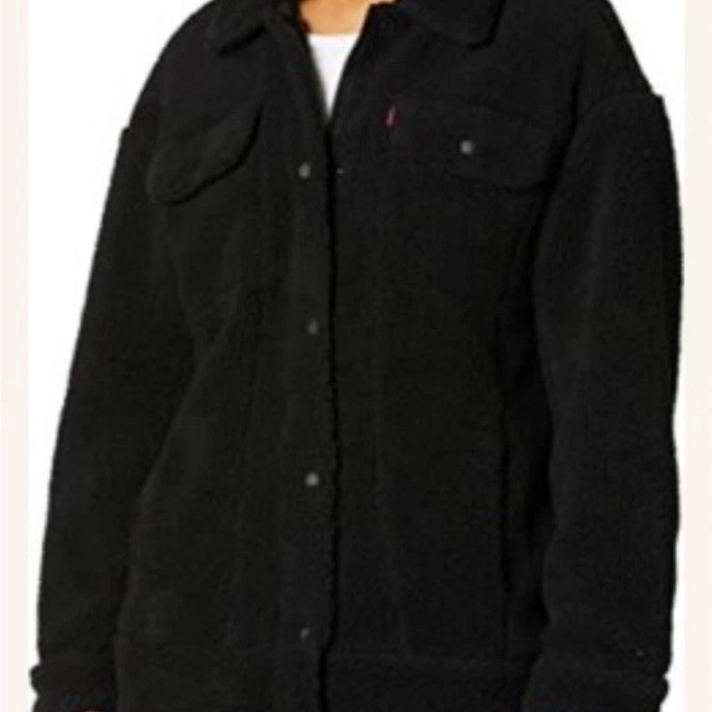 Levi’s Black Sherpa Teddy Jacket Quilted Lined Oversized Women’s Small